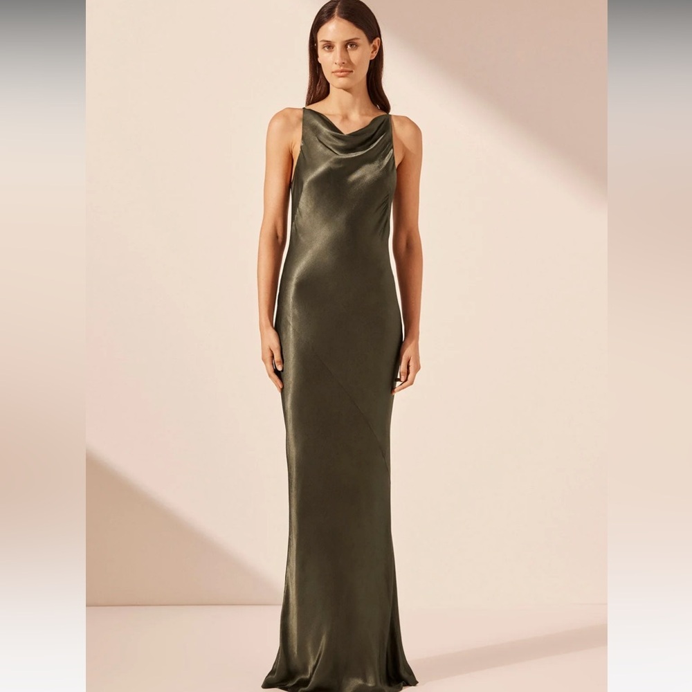 Worn once / dry cleaned Shona Joy La Lune High Neck Cowl Maxi Dress - Forest